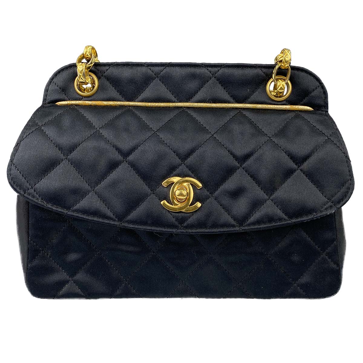 シャネル マトラッセ サテン ブラック ショルダーバッグ