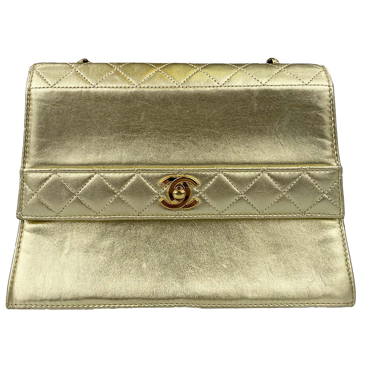 シャネル マトラッセ 台形 ラムスキン ゴールド ショルダーバッグ
