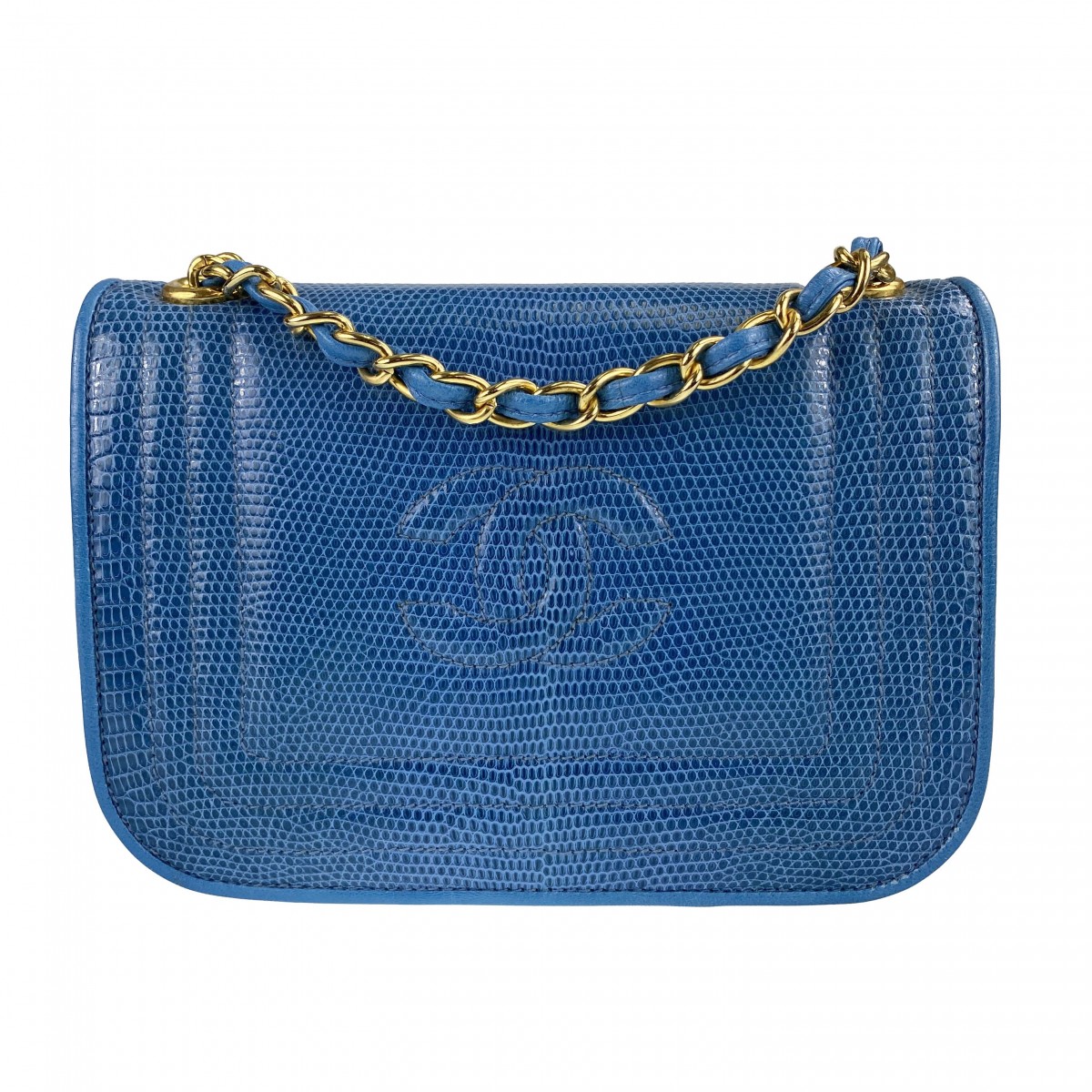 シャネル リザード ブルー ショルダーバッグ
