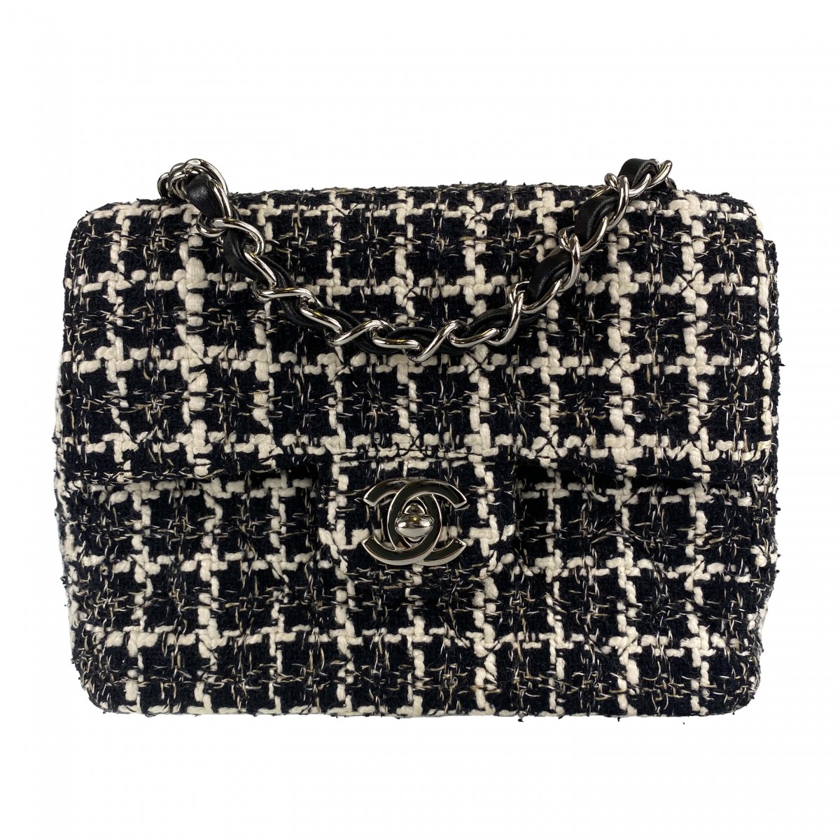 シャネル ミニマトラッセ 18㎝ ツイード ブラック ショルダーバッグ
