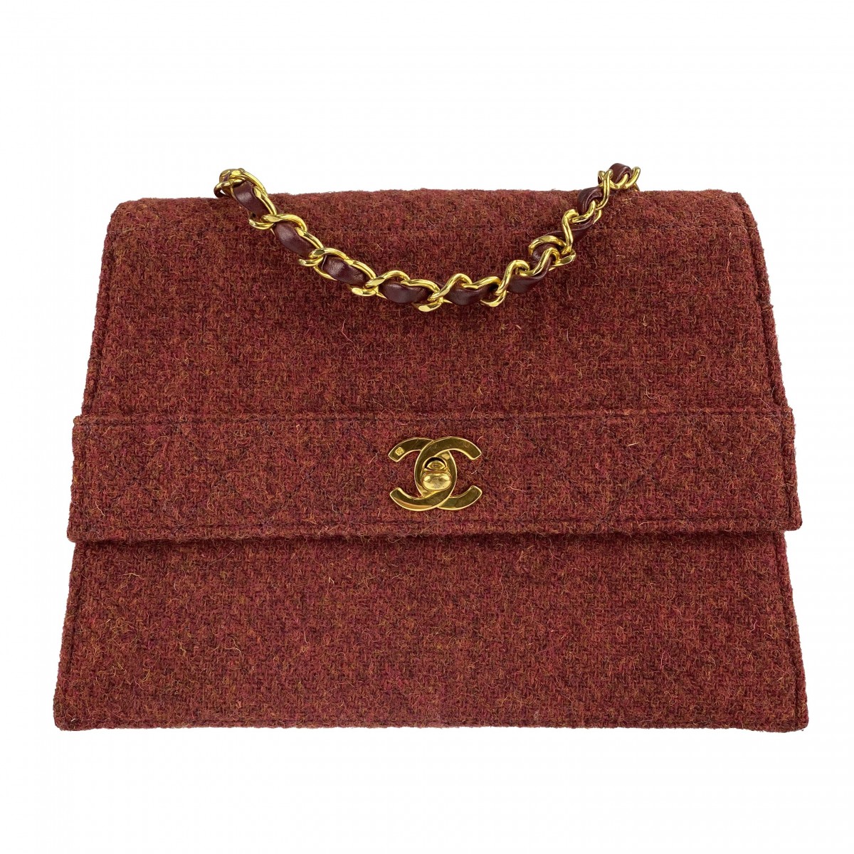 シャネル マトラッセ 台形 ウール ブラウン ショルダーバッグ