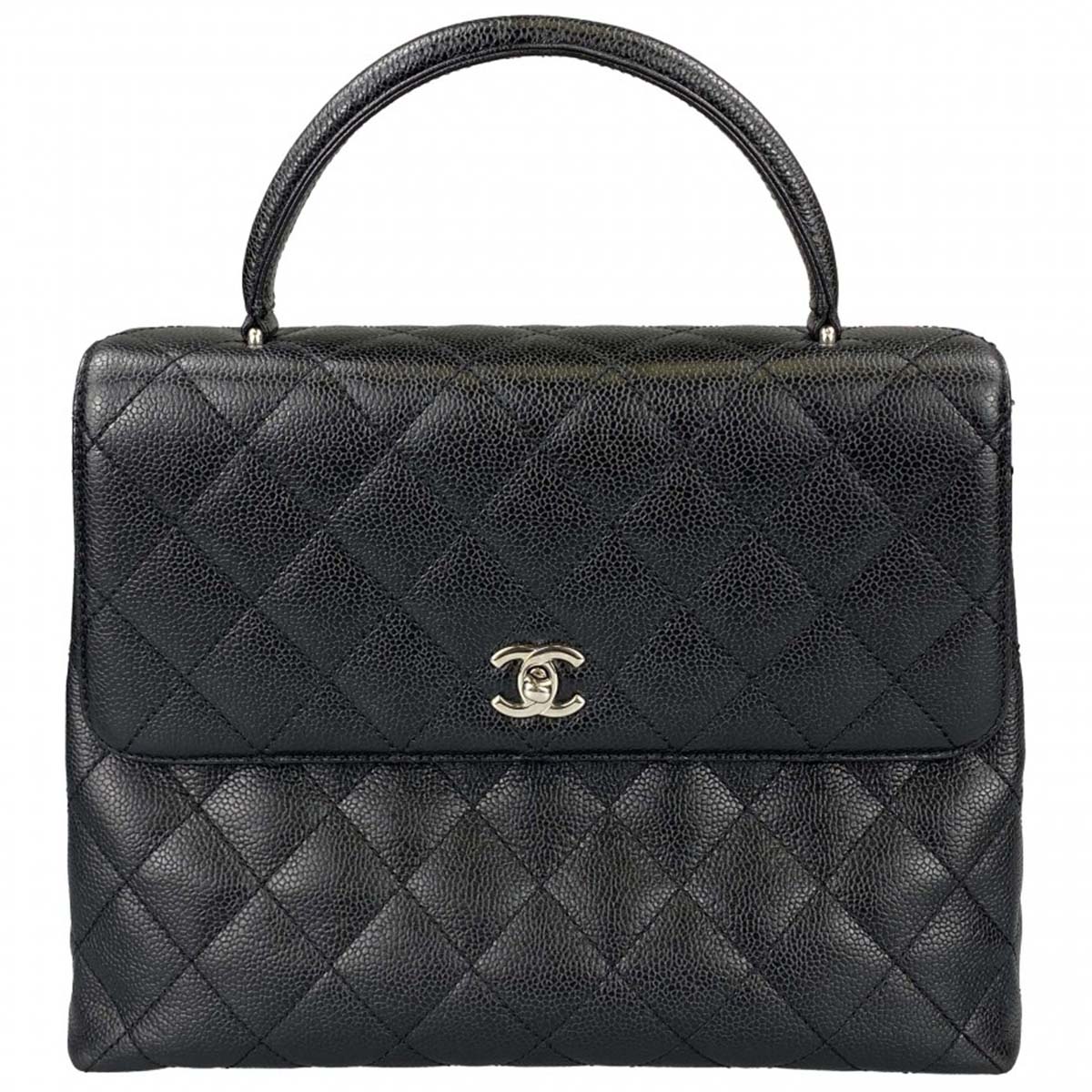 シャネル マトラッセ ケリー型 キャビアスキン ブラック ハンドバッグ