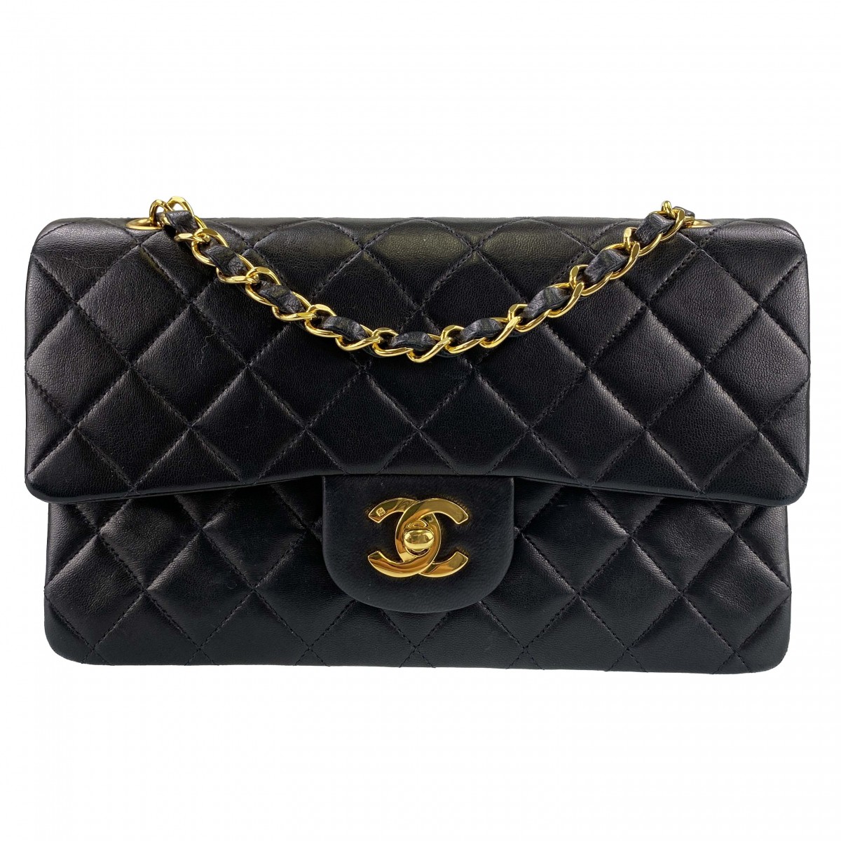 シャネル マトラッセ ラムスキン 23㎝ Wフラップ ブラック ショルダーバッグ