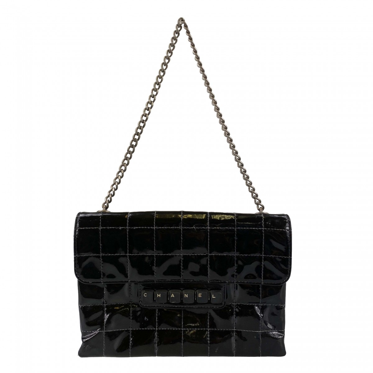 シャネル チョコバー パテント ブラック ショルダーバッグ