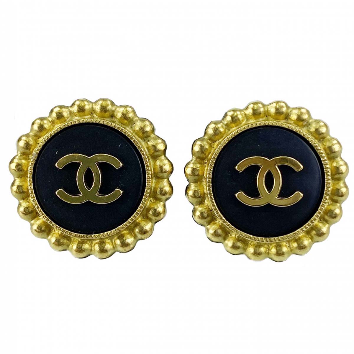 シャネル ゴールドメッキ CCロゴ ブラック イヤリング