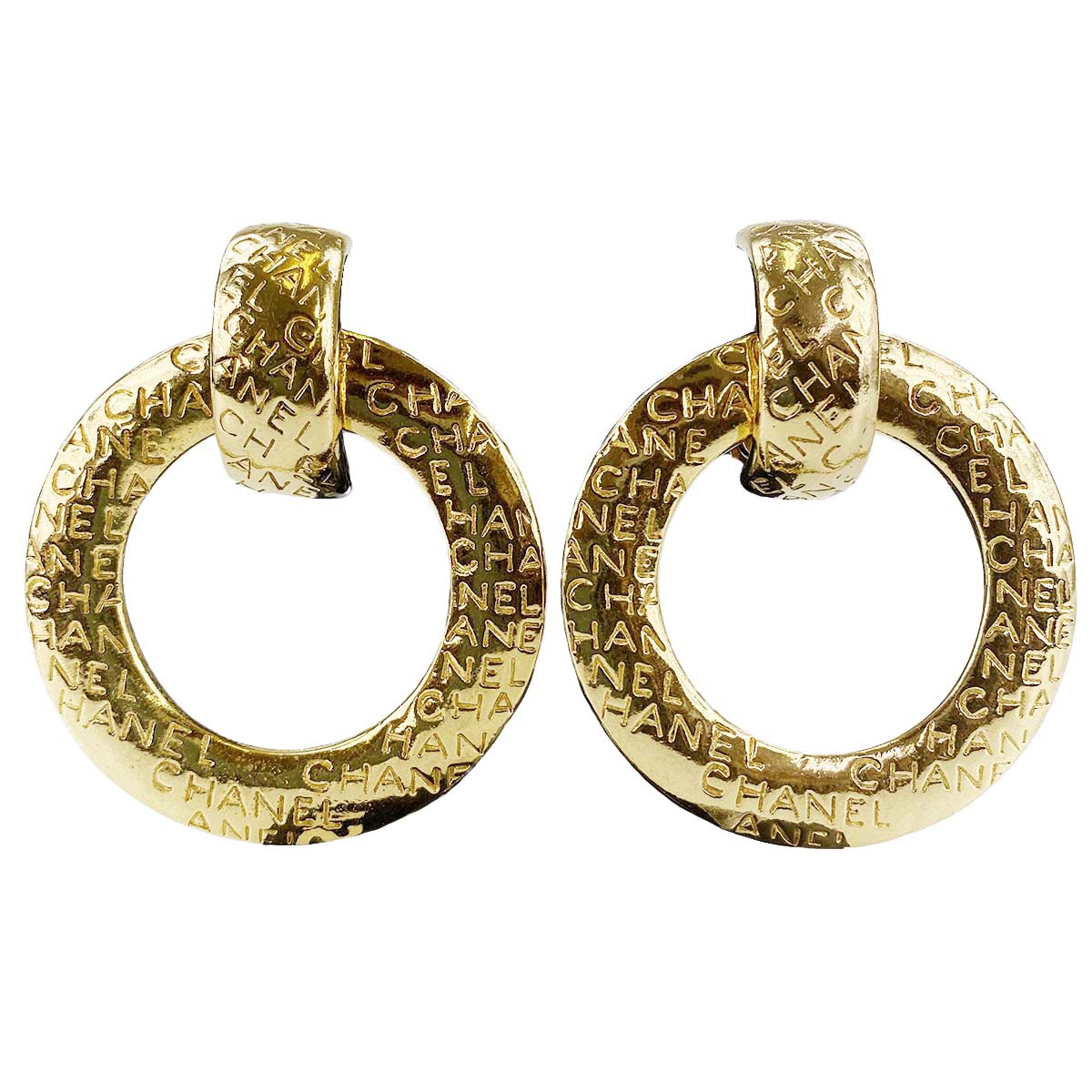 シャネル ゴールドメッキ ロゴ ラウンドループ ゴールド イヤリング