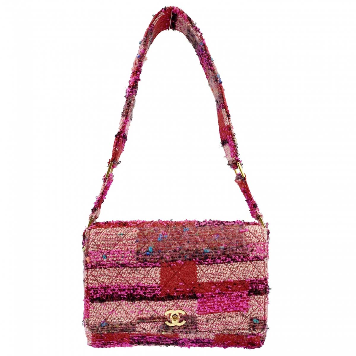 シャネル マトラッセ ツイード フラップ ボルドー ショルダーバッグ