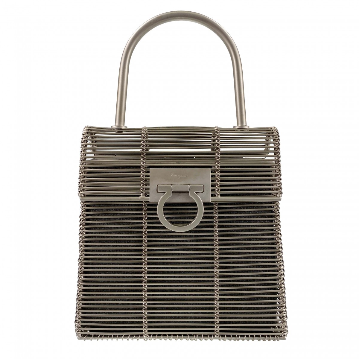 フェラガモ ガンチーニ シルバーメタル ハンドバッグ