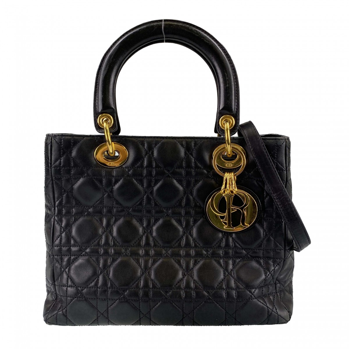 ディオール レディディオール カナージュ ミディアム ラムスキン ブラック 2WAY ハンドバッグ