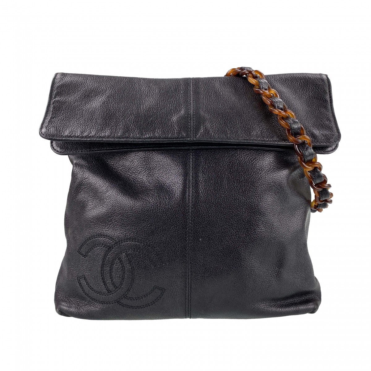 シャネル キャビアスキン べっ甲チェーン ブラック ショルダーバッグ