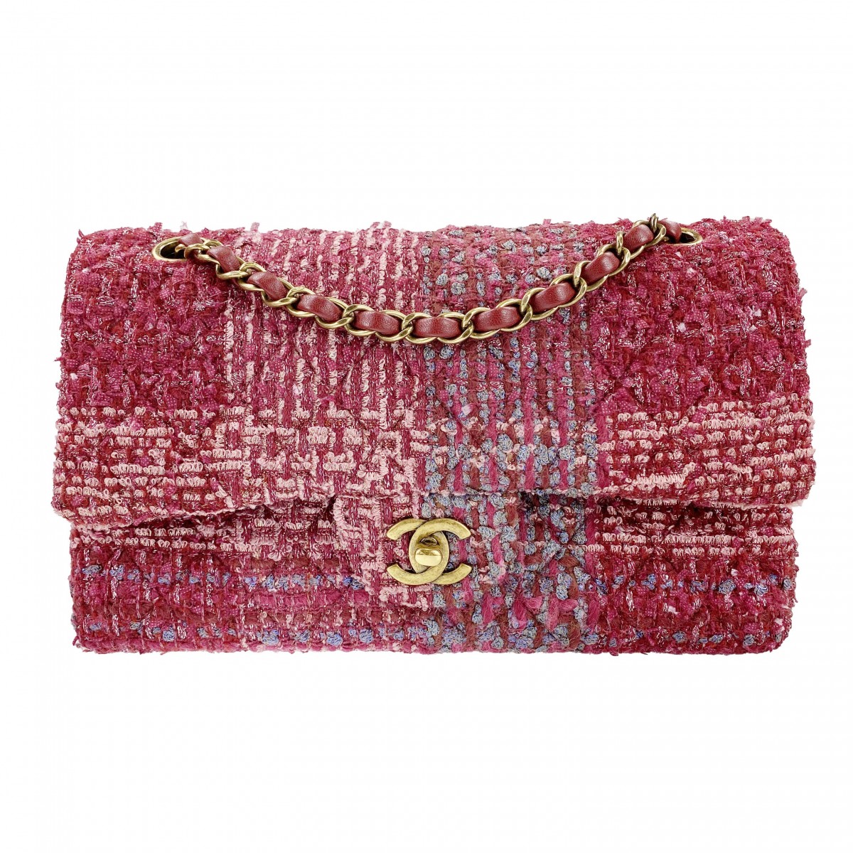 シャネル マトラッセ ツイード Wフラップ 25cm ボルドー ショルダーバッグ