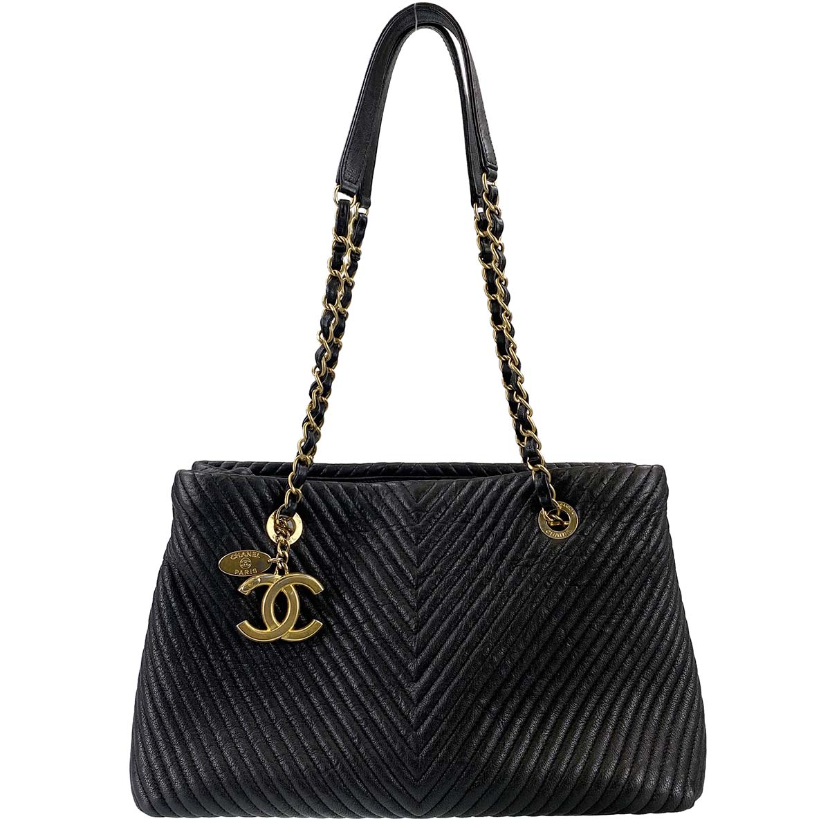 シャネル Vステッチ ラムスキン ブラック トートバッグ