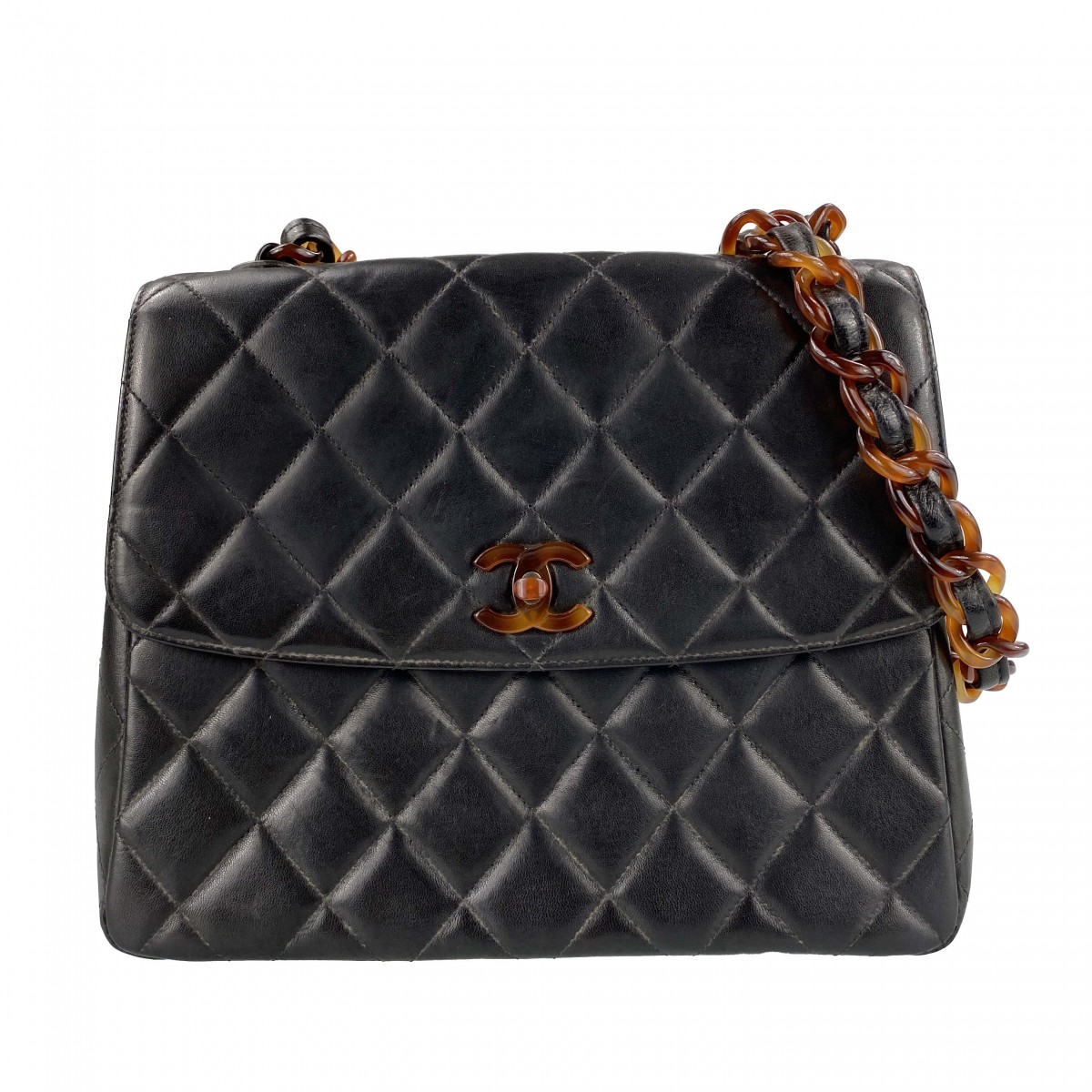 シャネル マトラッセ ラムスキン べっ甲 ブラック ショルダーバッグ