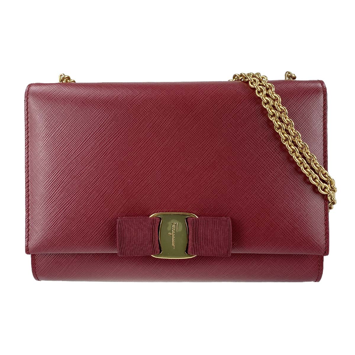 フェラガモ ヴァラ リボン レザー ボルドー ショルダーバッグ