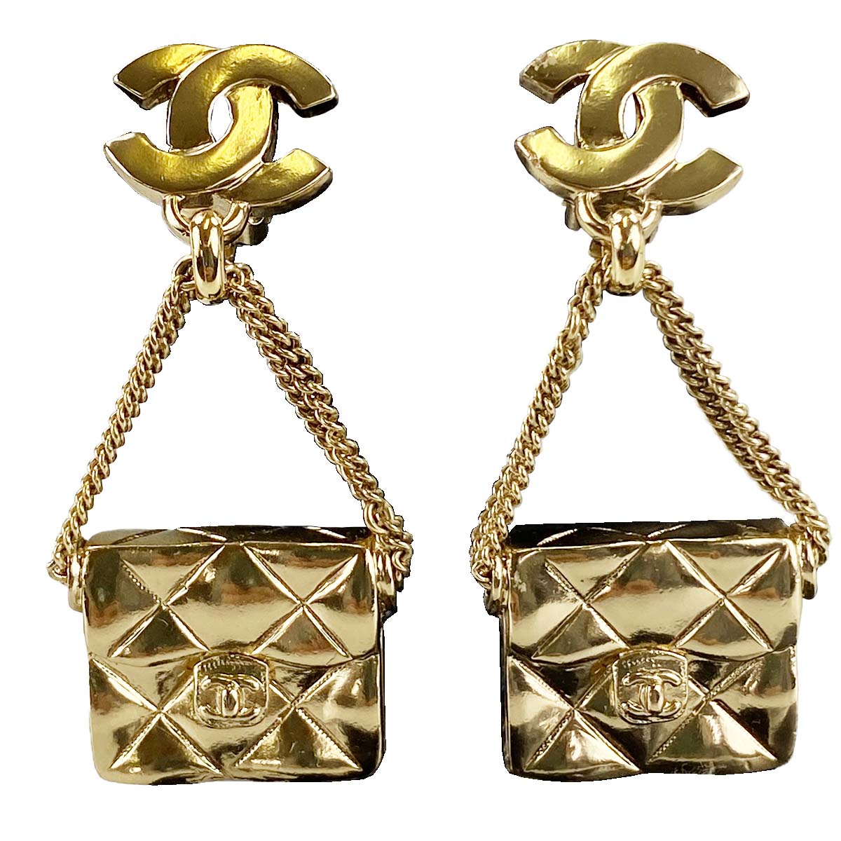 シャネル ゴールドメッキ マトラッセ バッグモチーフ ゴールド イヤリング