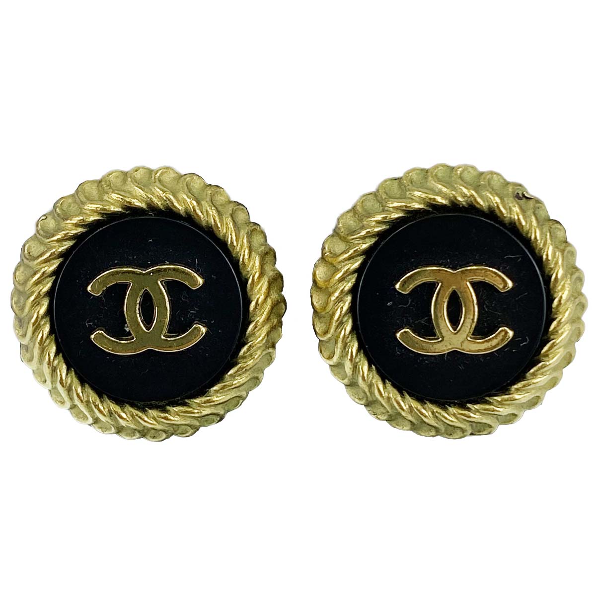 シャネル ゴールドメッキ CCロゴ ブラック イヤリング