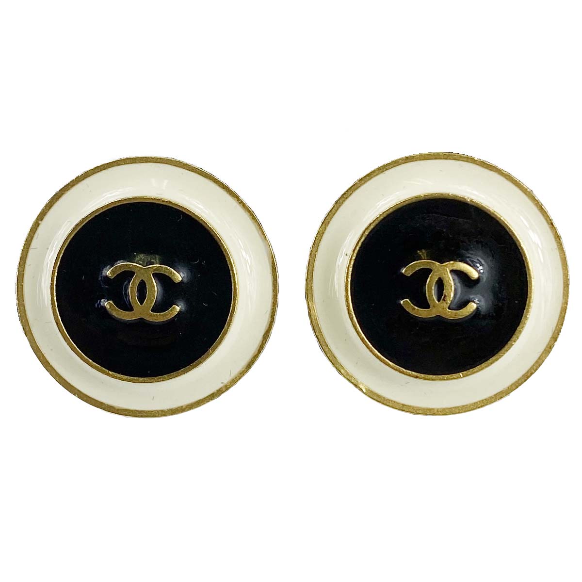 シャネル ゴールドメッキ CCロゴ ブラック ホワイト イヤリング