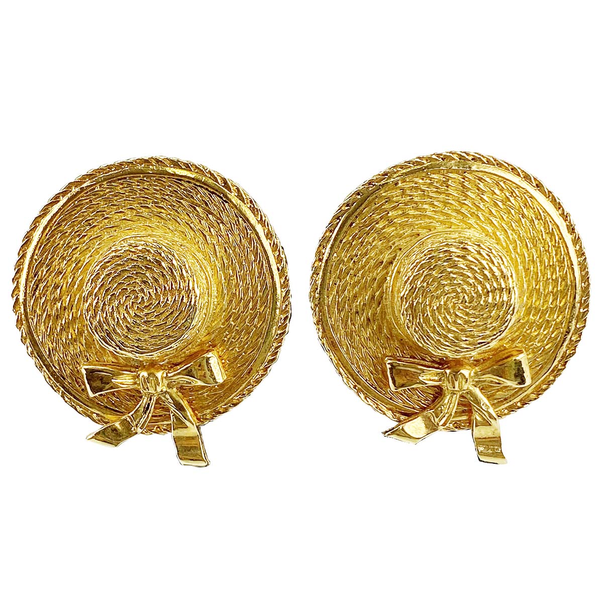 シャネル ゴールドメッキ 麦わら帽子モチーフ ゴールド イヤリング