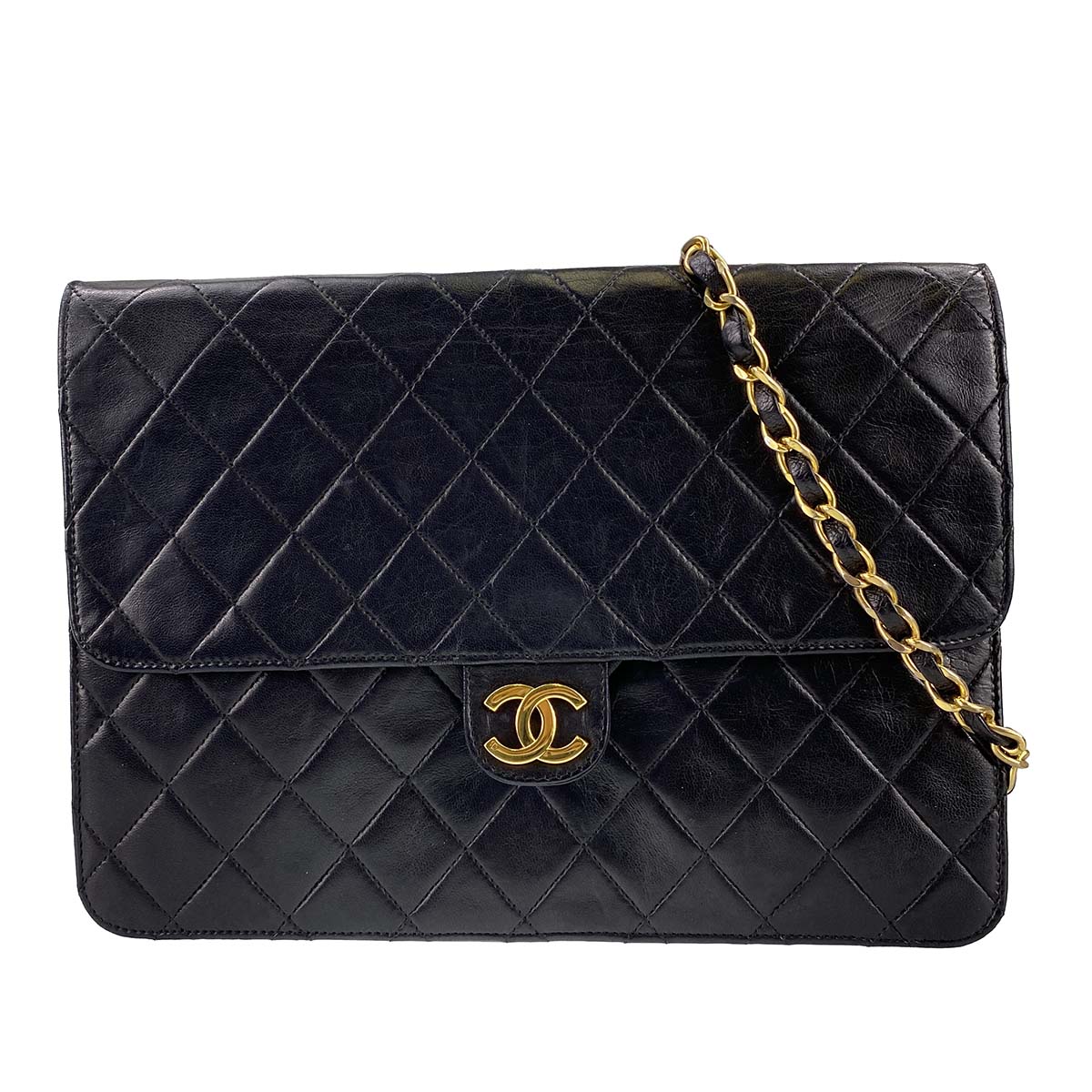 シャネル マトラッセ ラムスキン プッシュロック ブラック ショルダーバッグ