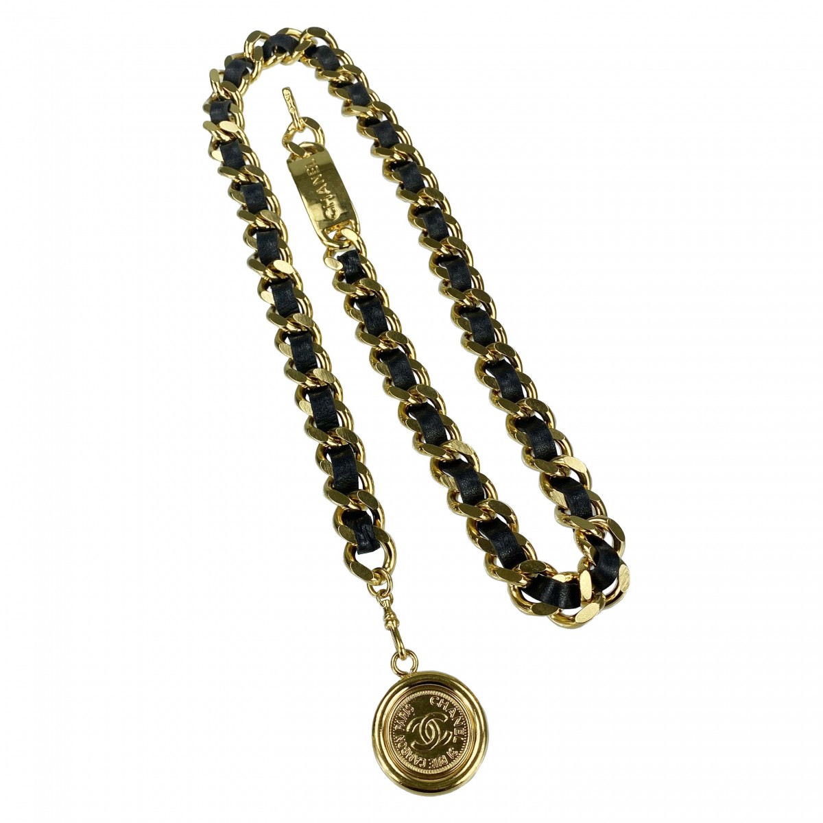 シャネル ゴールドメッキ レザー ブラック チェーンベルト