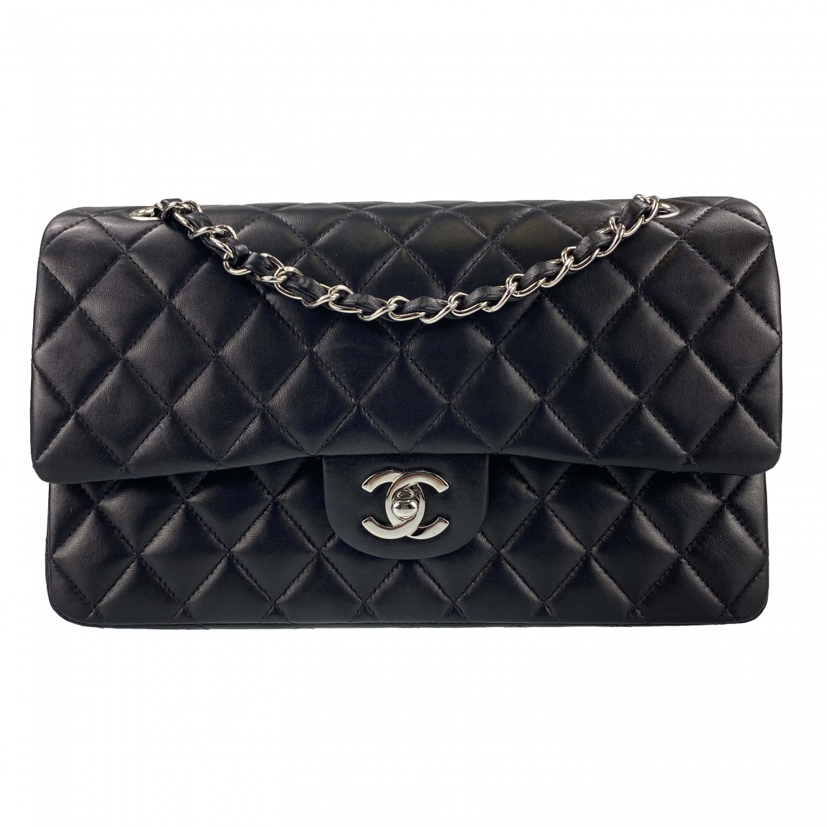 シャネル マトラッセ ラムスキン 25cm Wフラップ ブラック ショルダーバッグ