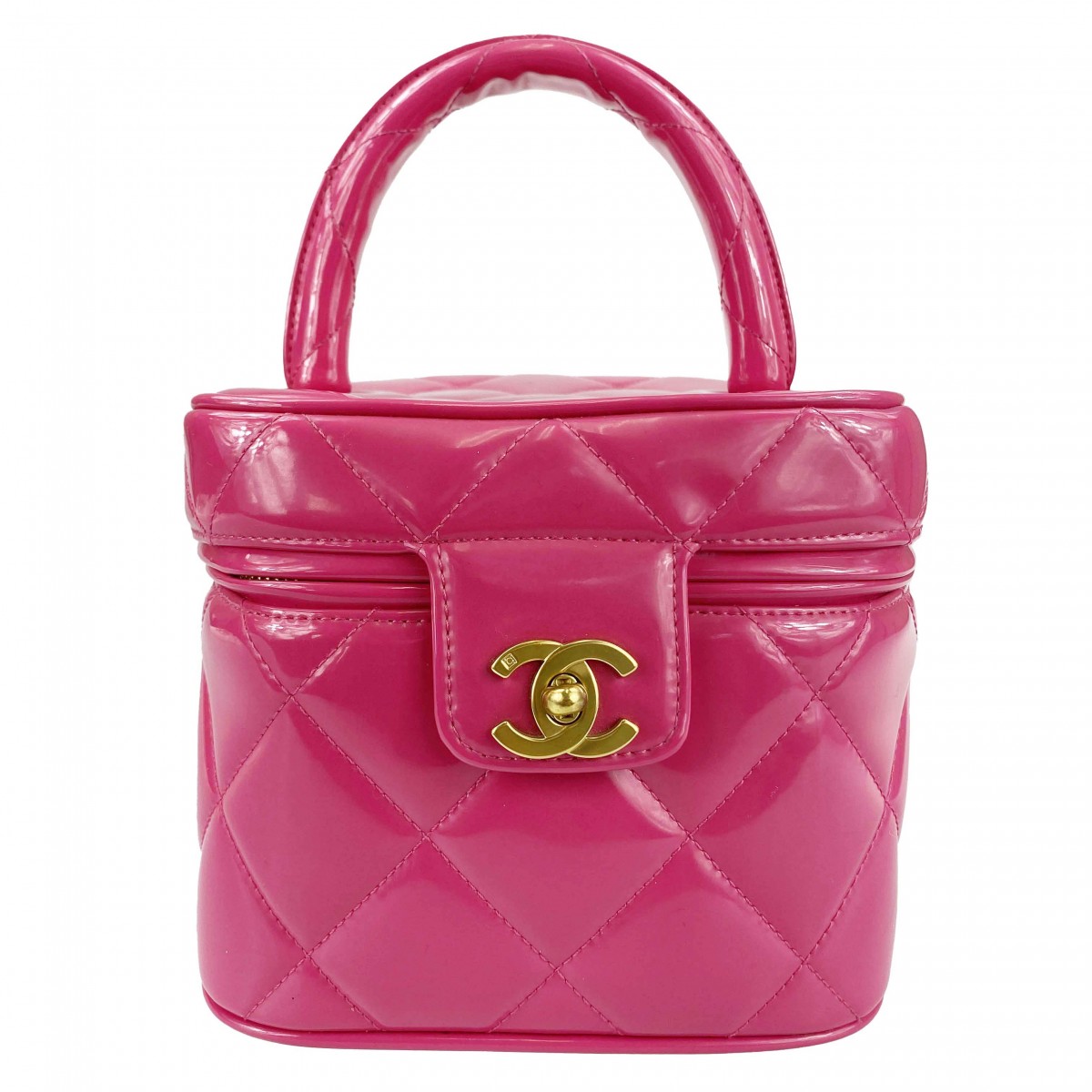 シャネル マトラッセ パテント ピンク バニティ ハンドバッグ