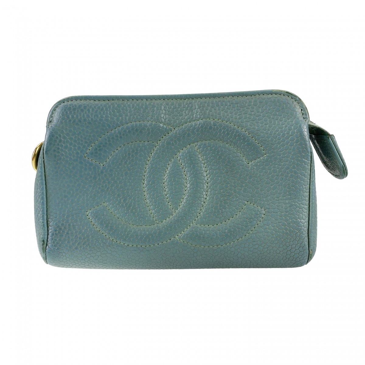 シャネル キャビアスキン CCロゴ ライトブルー ポーチ