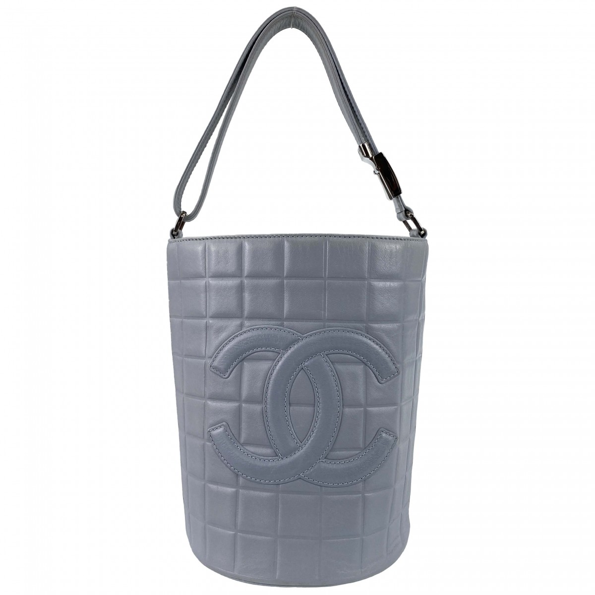 シャネル チョコバー ラムスキン バケツ型 ライトブルー ショルダーバッグ