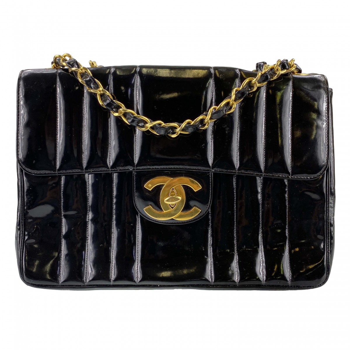 シャネル マドモアゼル パテント 30㎝ ブラック ショルダーバッグ