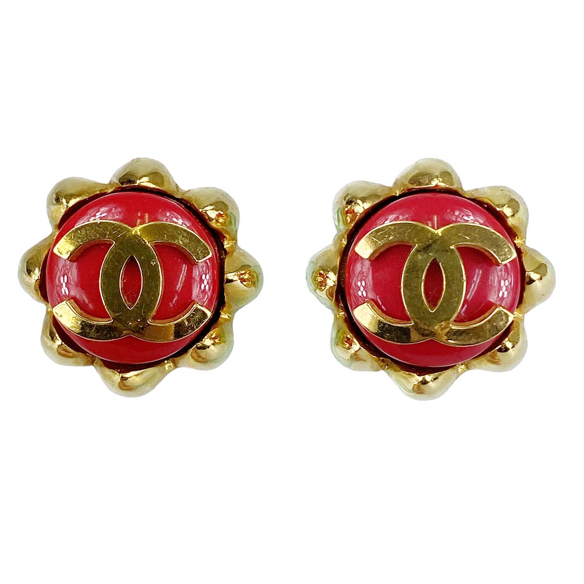 シャネル ゴールドメッキ CCロゴ レッド イヤリング