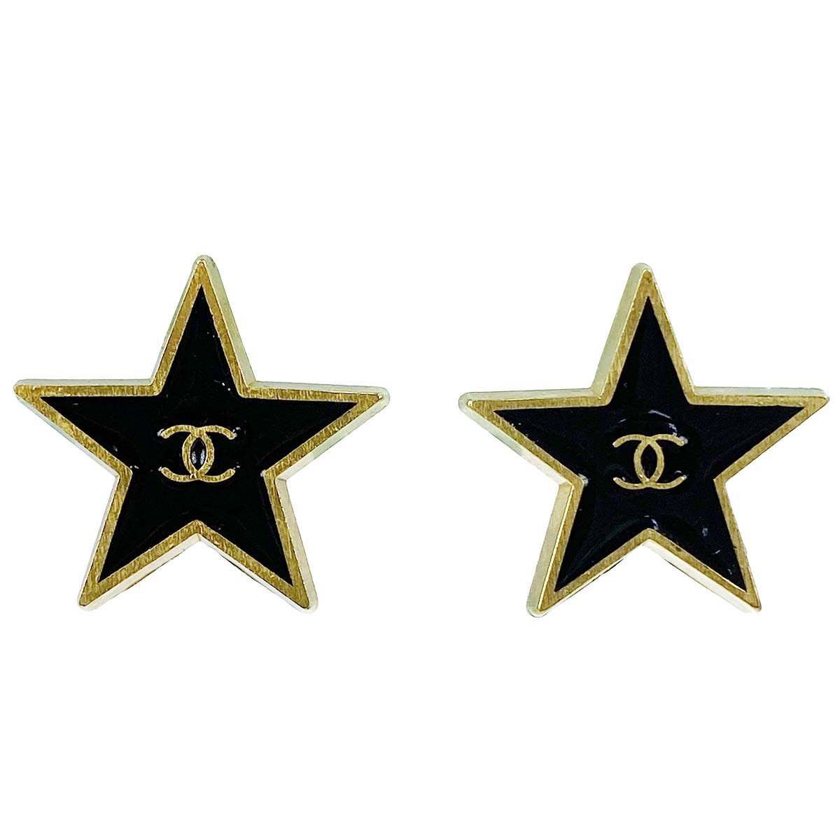 シャネル ゴールドメッキ CCロゴ 星形 ブラック イヤリング