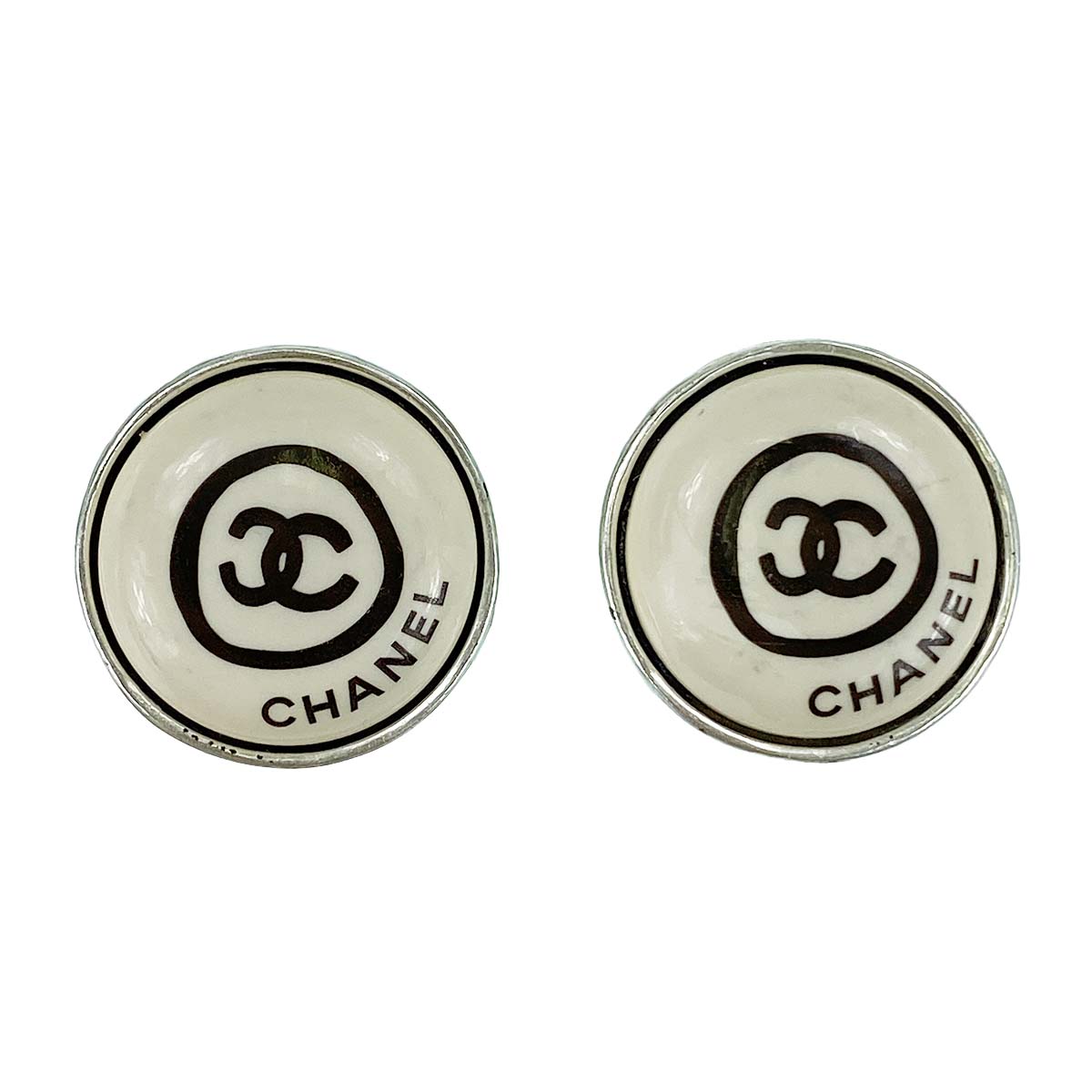 シャネル シルバー CCロゴ ホワイト イヤリング