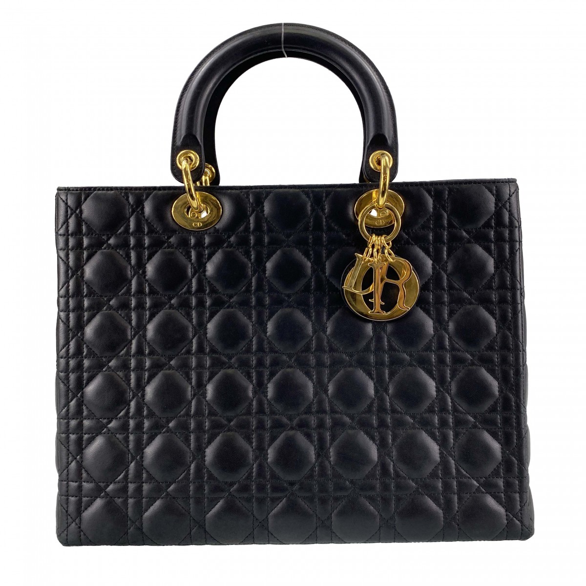 ディオール レディディオール カナージュ ラージ ラムスキン ブラック 2WAY ハンドバッグ 
