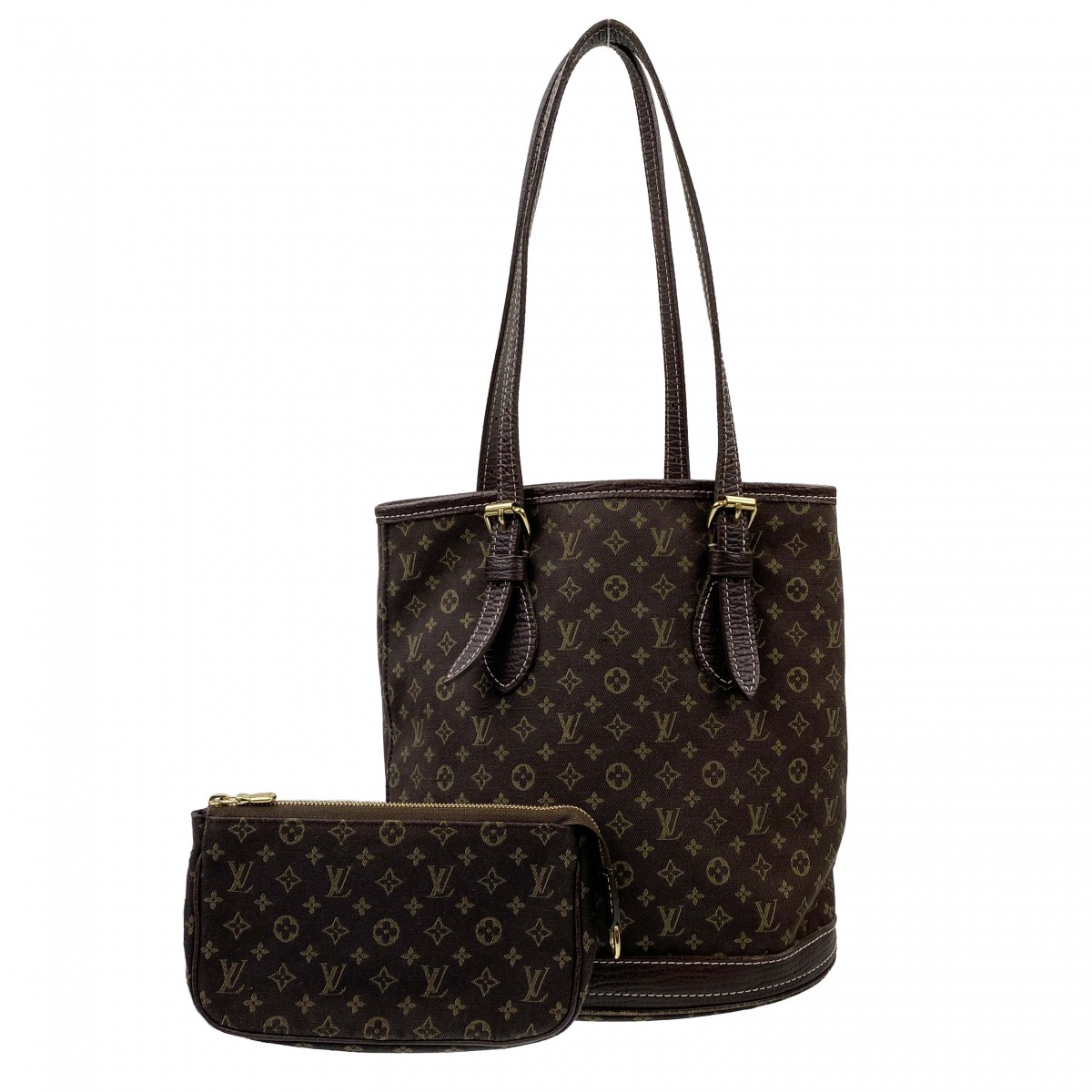 ルイ・ヴィトン モノグラムミニ ラン エベヌ バケットPM ブラウン ショルダーバッグ