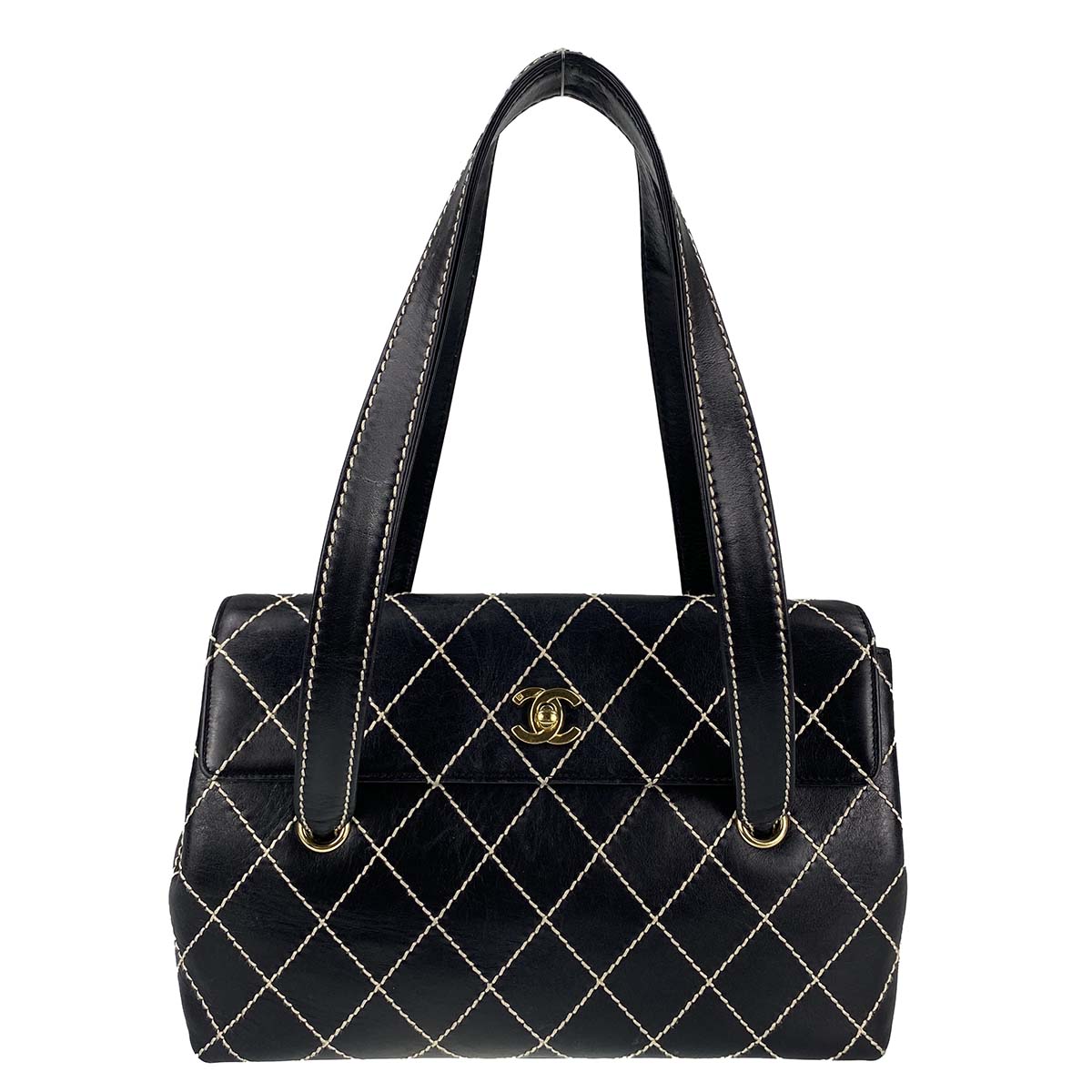 シャネル ワイルドステッチ カーフスキン ブラック トートバッグ