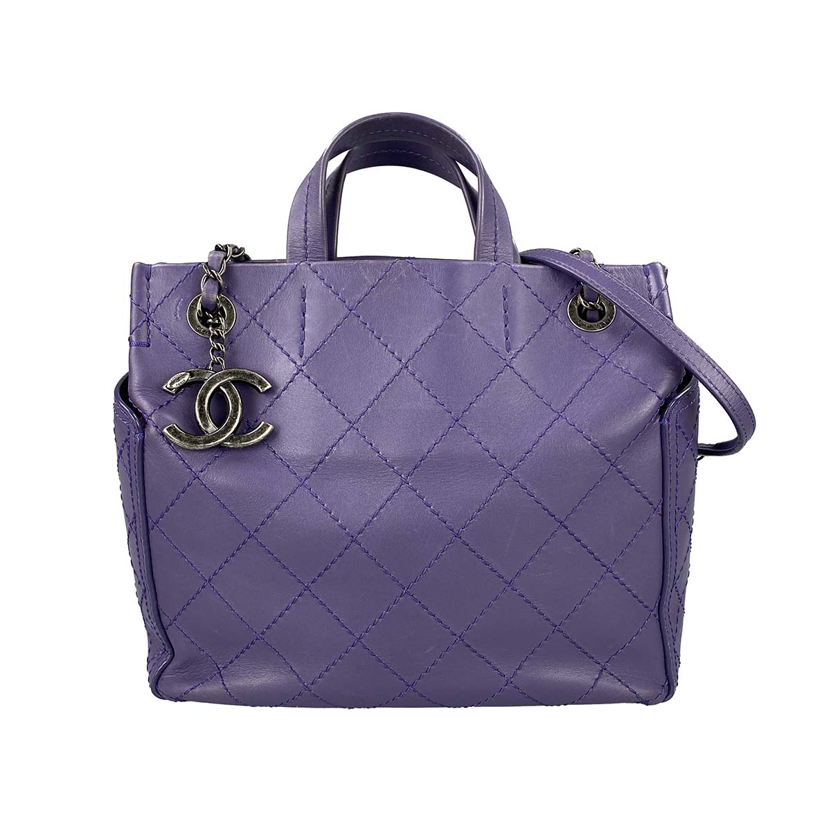 シャネル ワイルドステッチ カーフスキン パープル 2WAY ハンドバッグ
