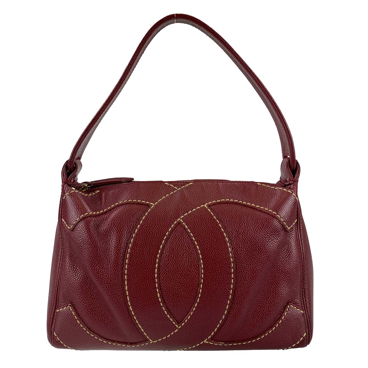 シャネル ワイルドステッチ キャビアスキン ボルドー ハンドバッグ