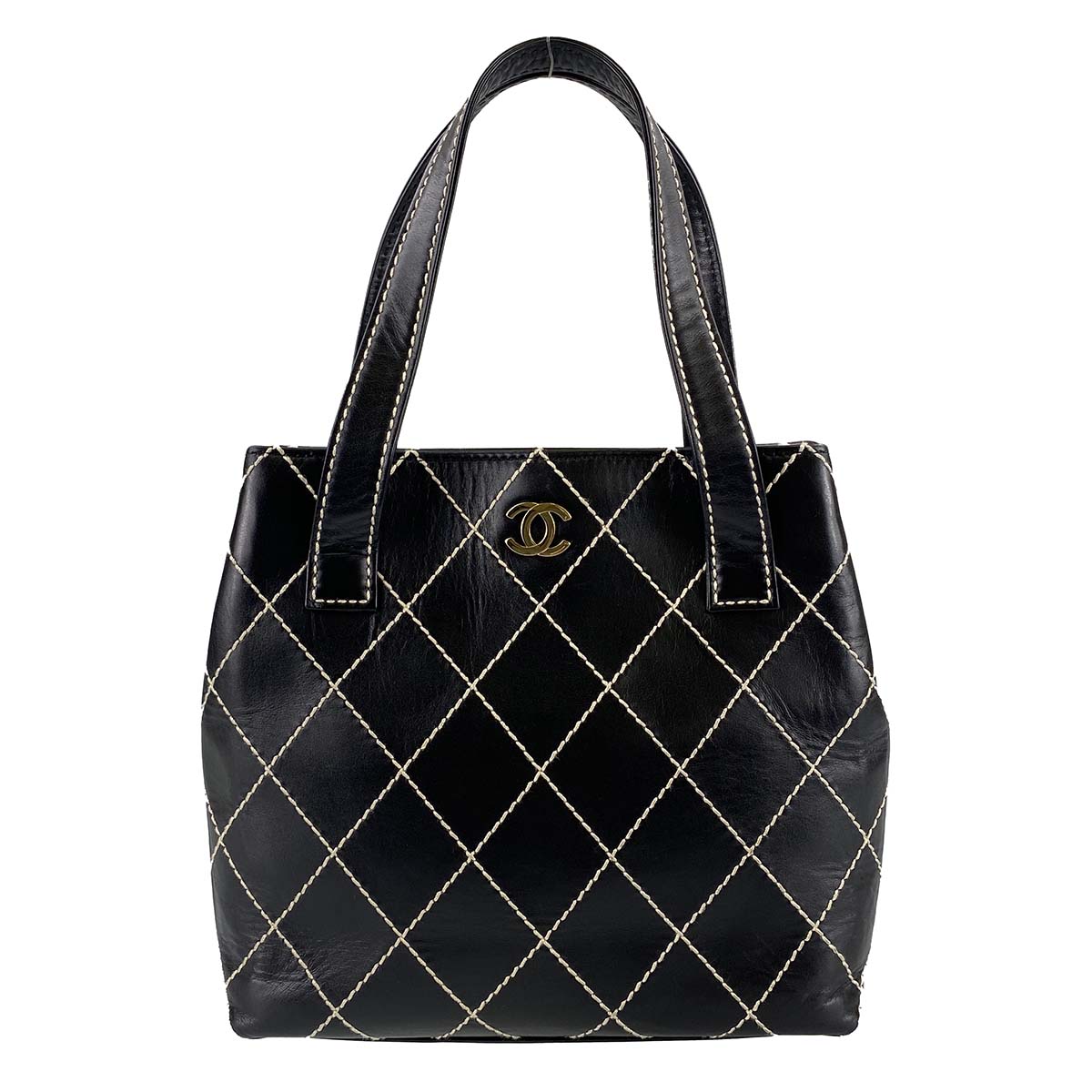 シャネル ワイルドステッチ カーフスキン ブラック トートバッグ