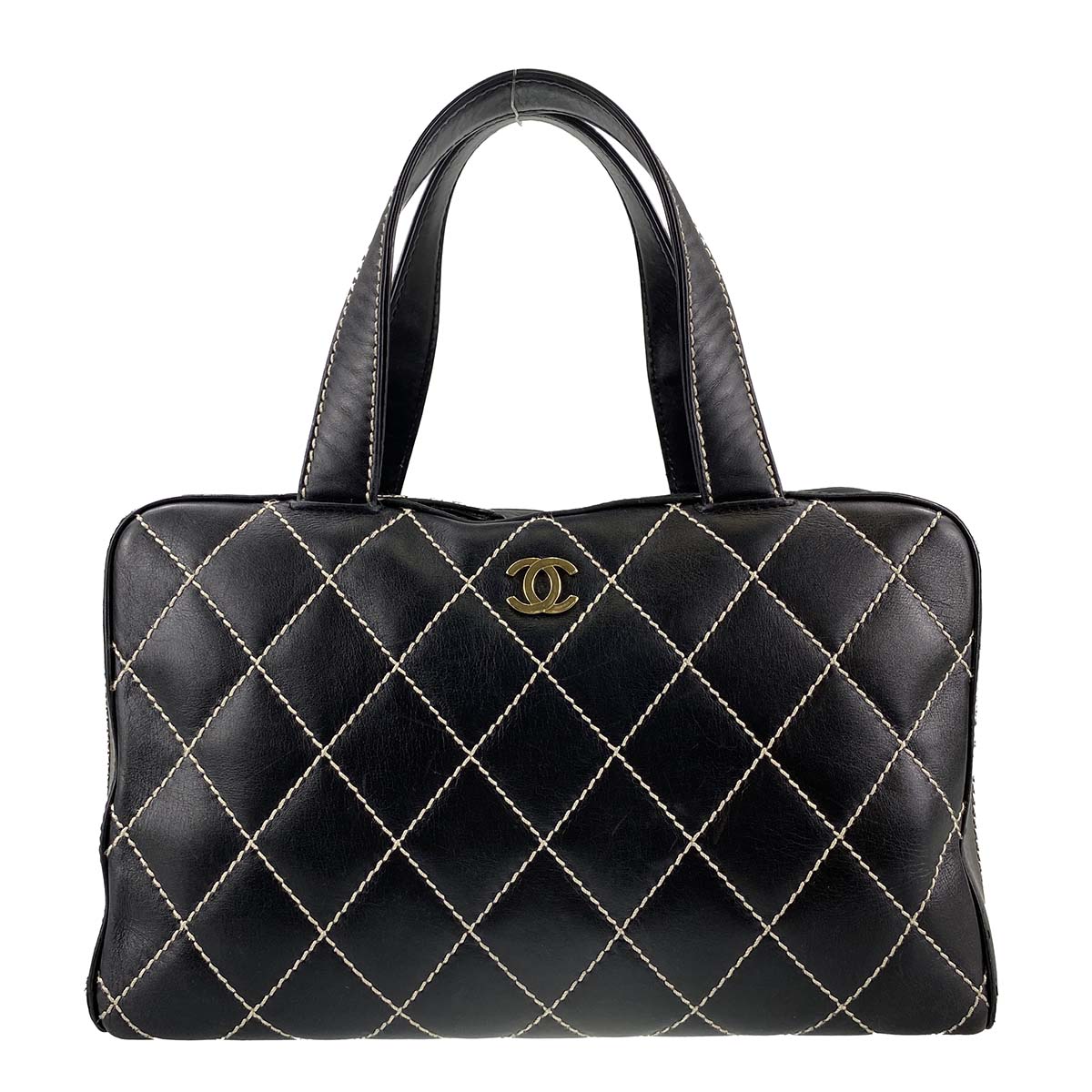 シャネル ワイルドステッチ カーフスキン ブラック ハンドバッグ