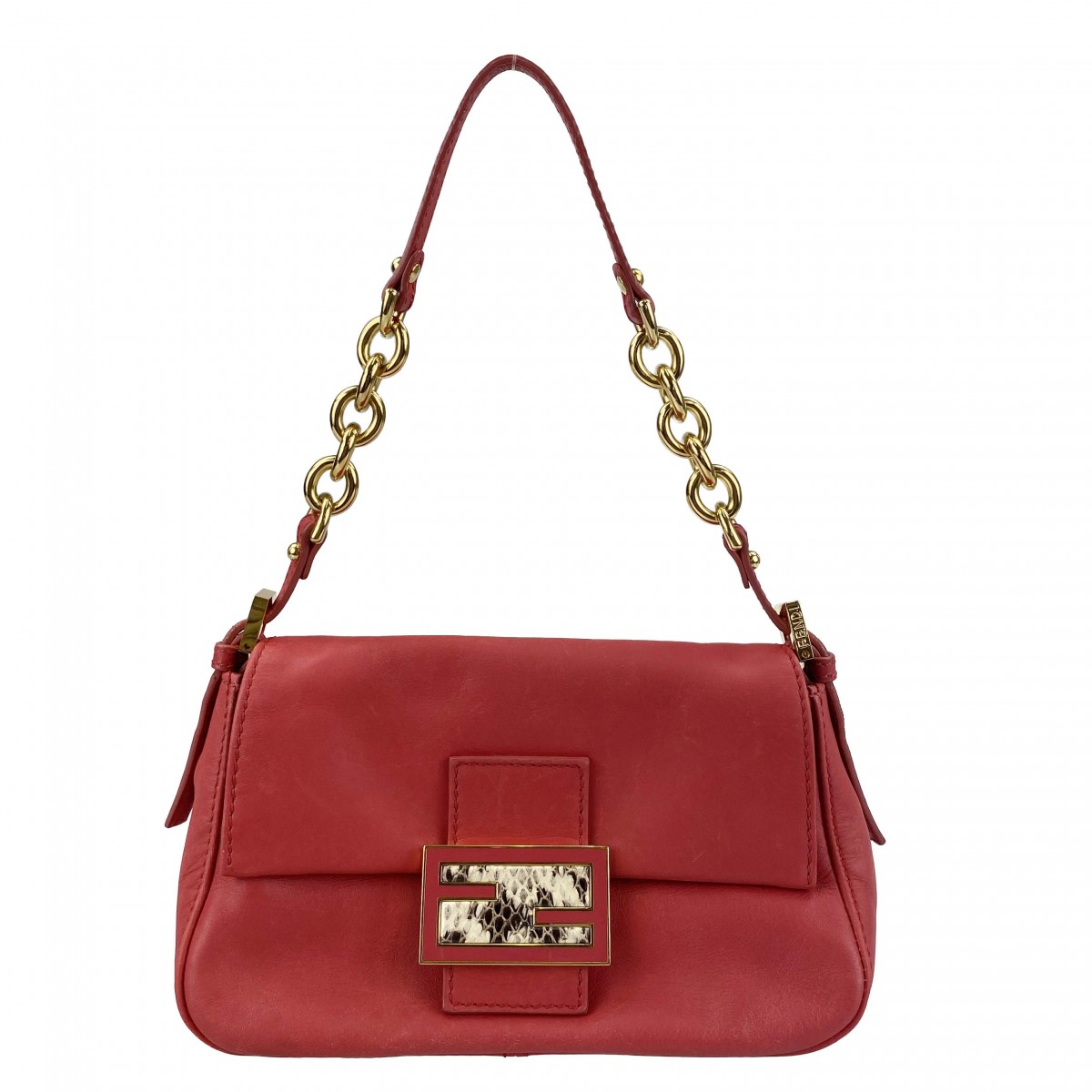 フェンディ ミニマンマバゲット レザー ショルダーバッグ