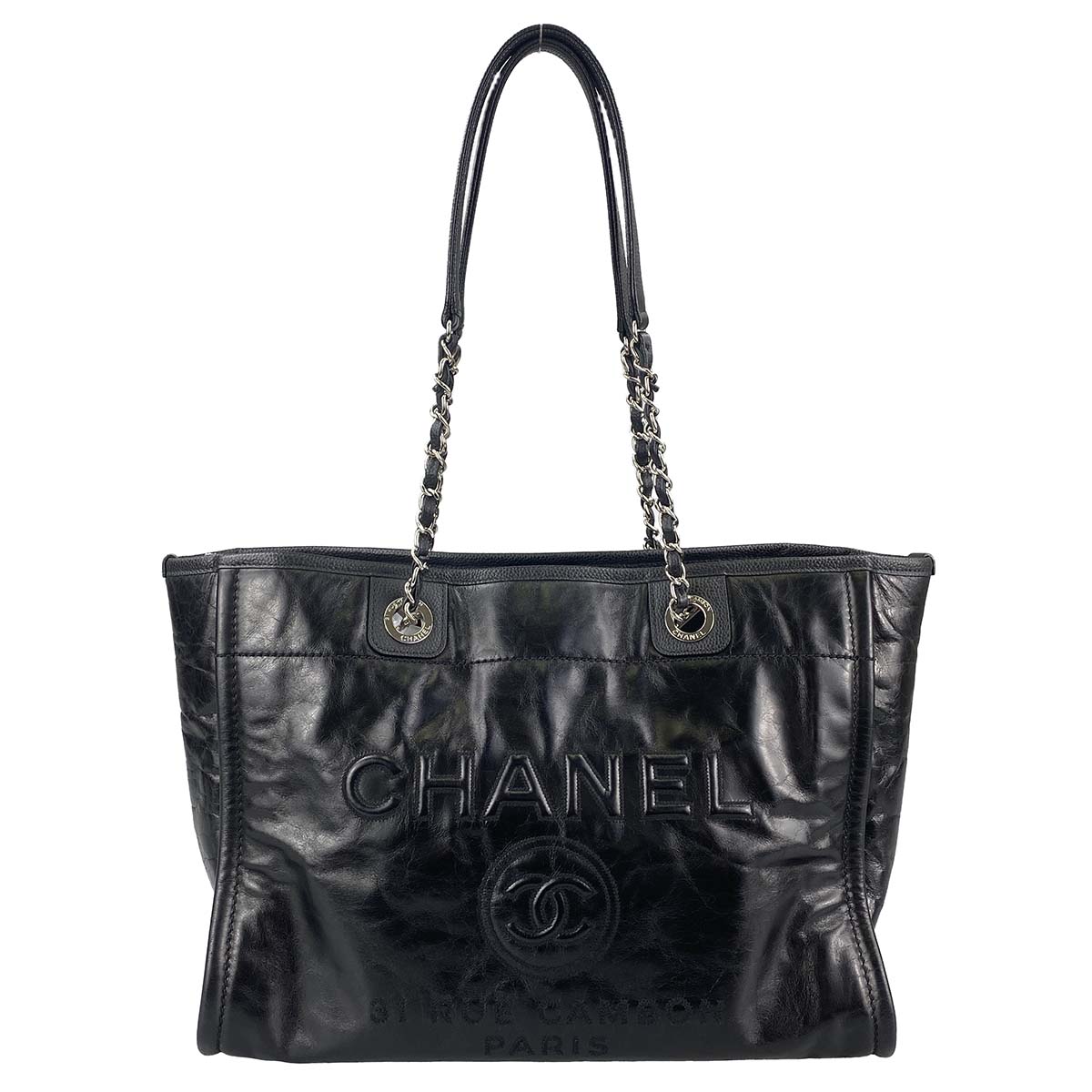 シャネル ドーヴィル カーフスキン ブラック トートバッグ