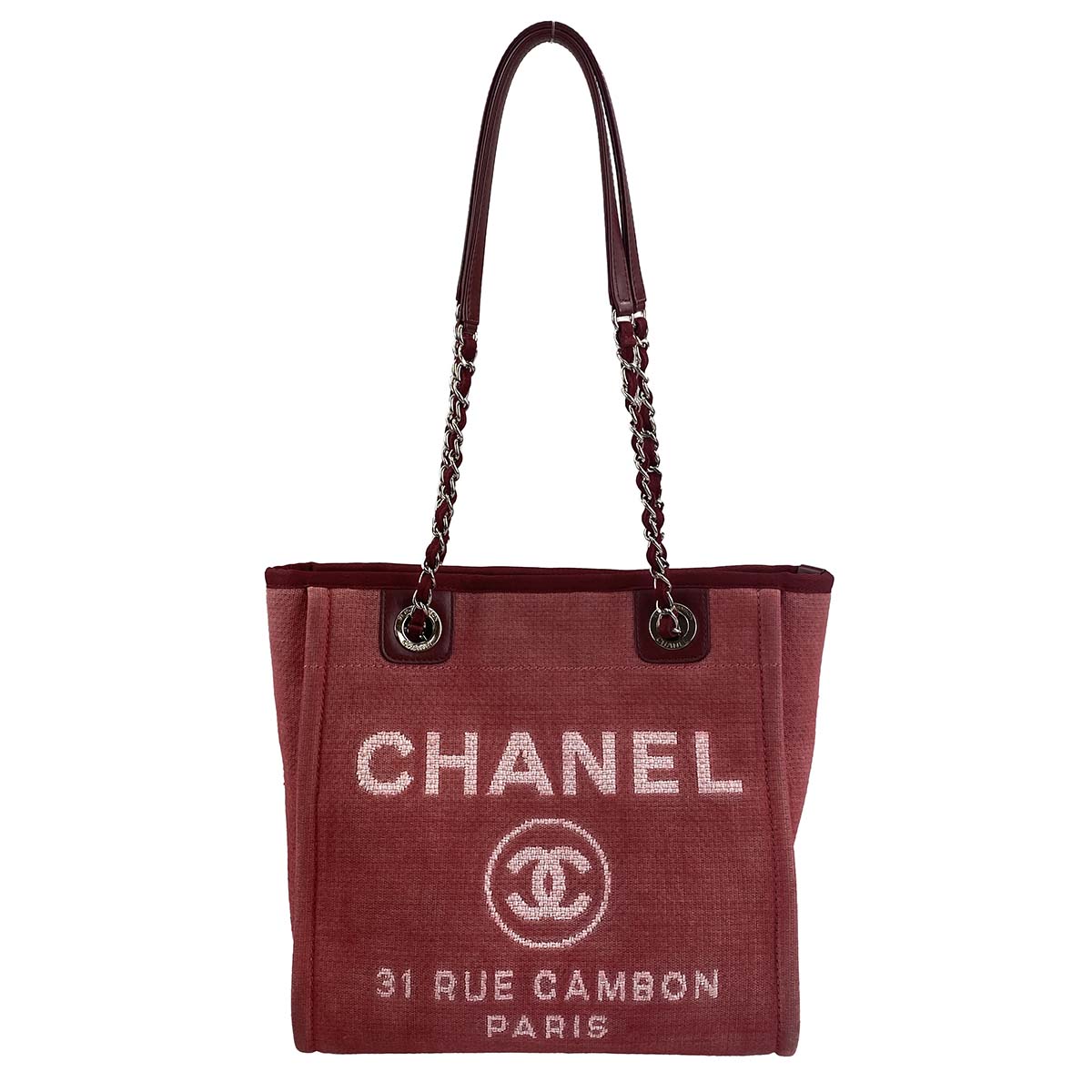 シャネル ドーヴィル キャンバス レッド トートバッグ
