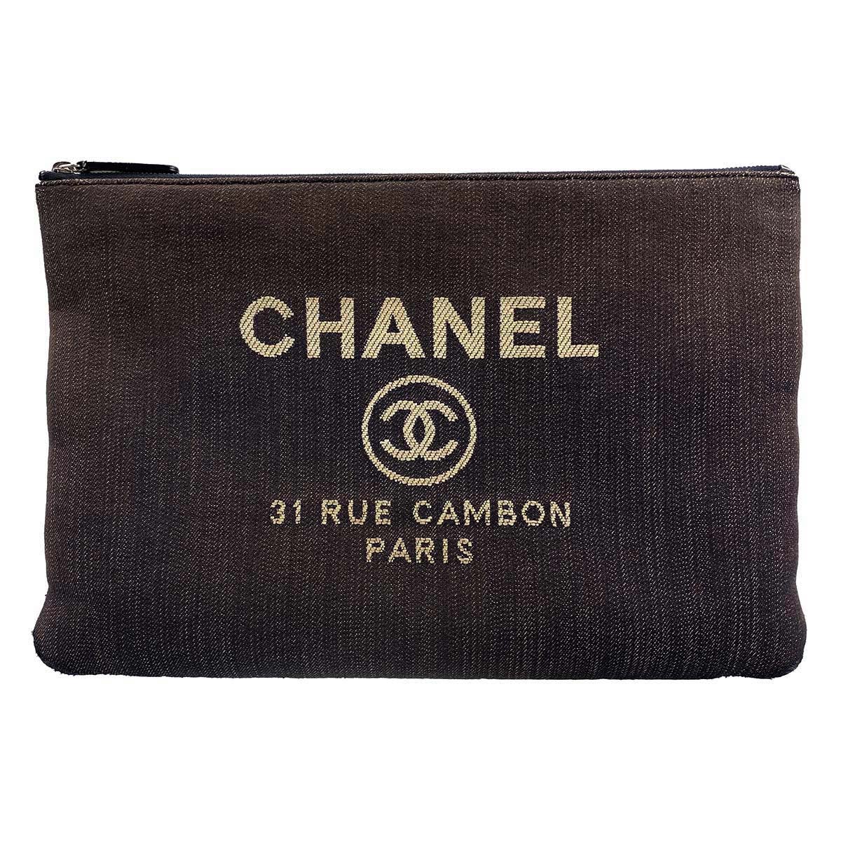 シャネル ドーヴィル デニム レザー ブラウン クラッチバッグ