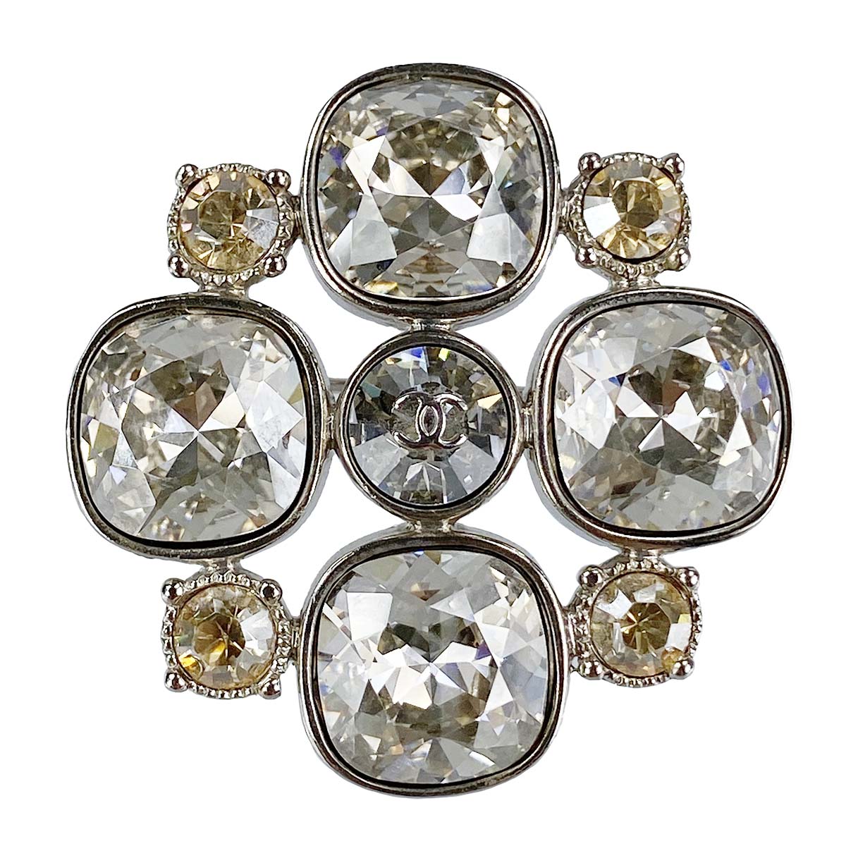 シャネル メタル ラインストーン シルバー ブローチ