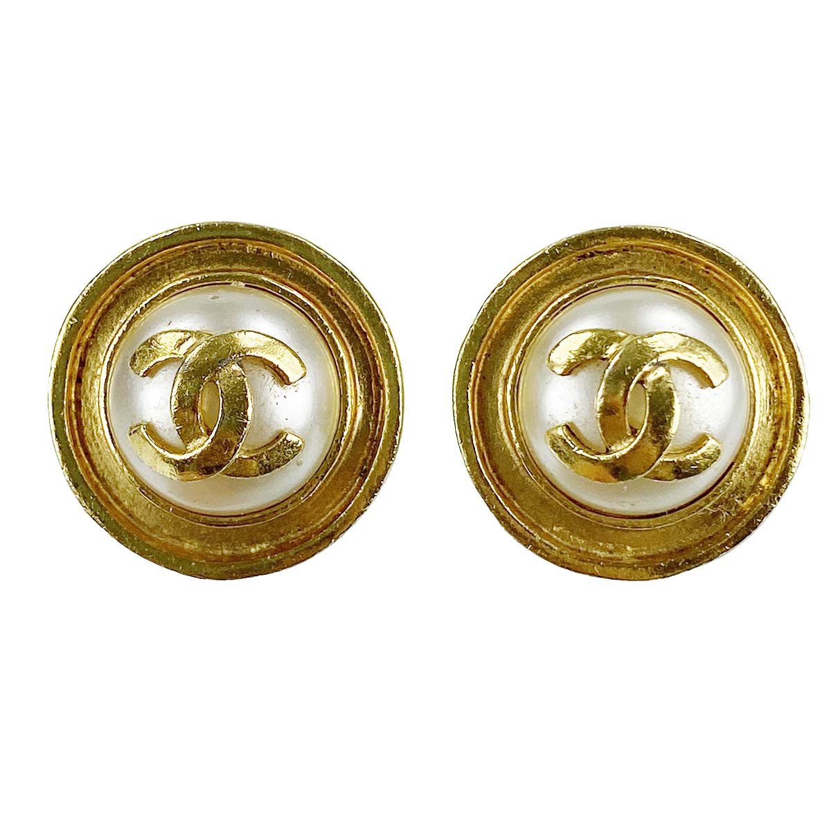 シャネル ゴールドメッキ フェイクパール CCロゴ ゴールド イヤリング
