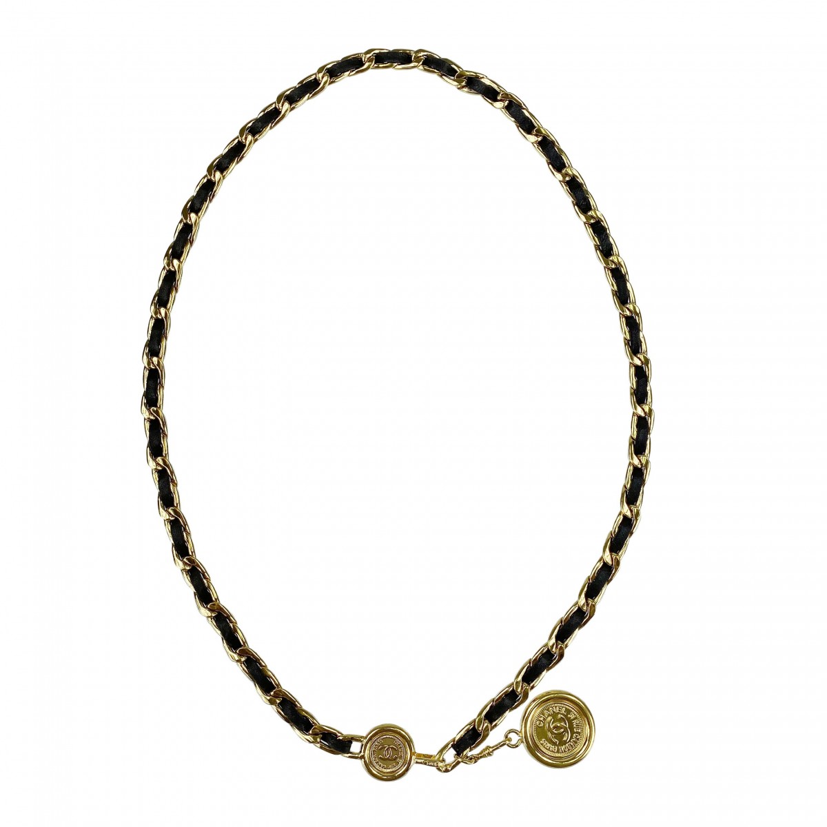 シャネル レザー ゴールドメッキ コイン ブラック チェーンベルト