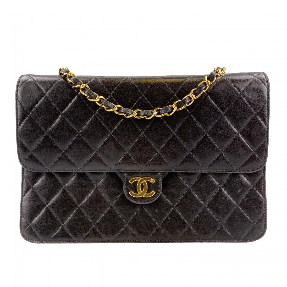 シャネル マトラッセ ラムスキン 25cm ブラック ショルダーバッグ