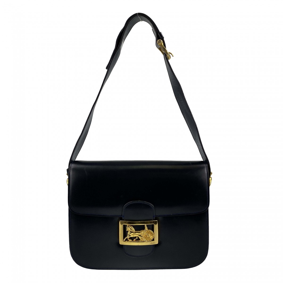 セリーヌ 馬車金具 レザー ブラック ショルダーバッグ