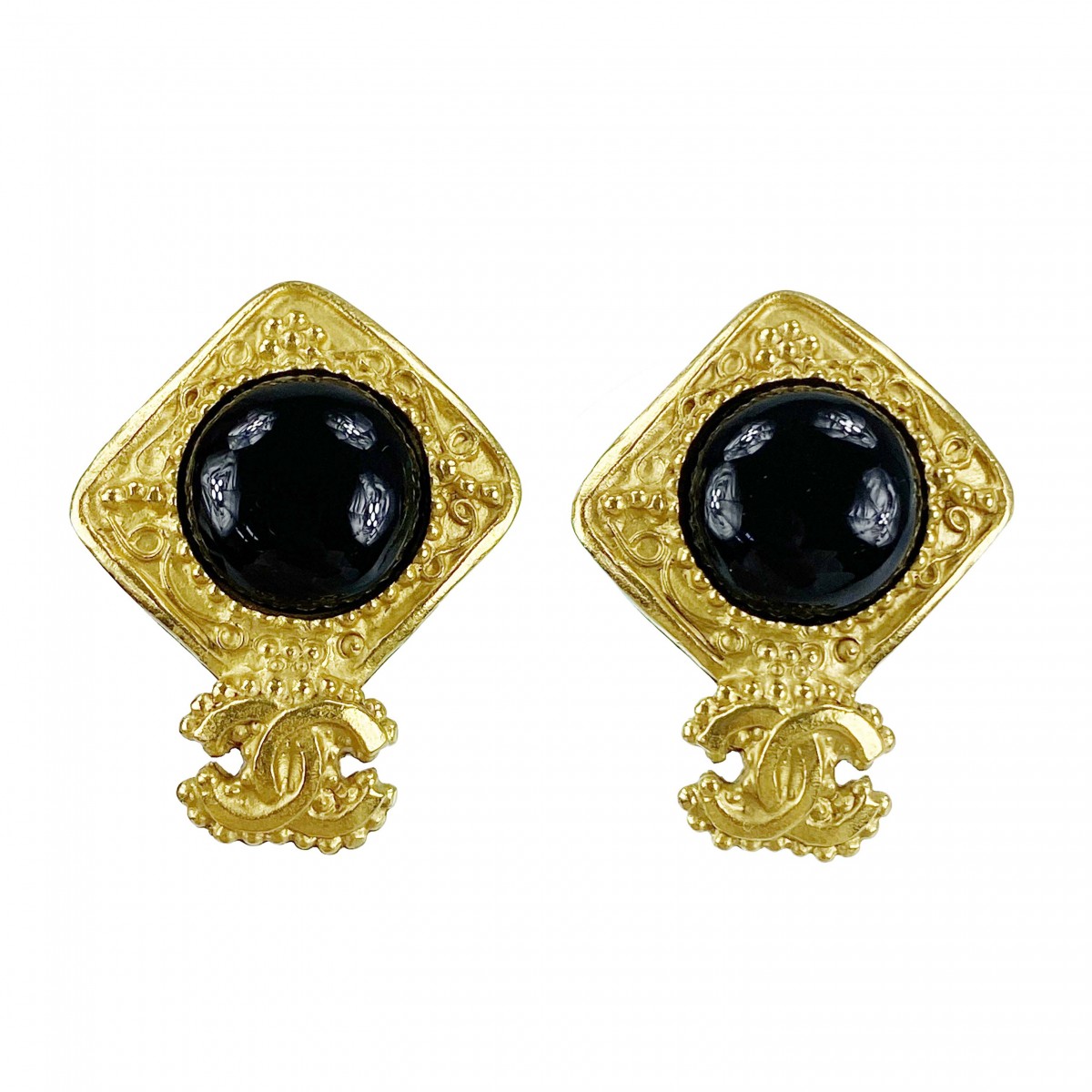 シャネル ゴールドメッキ カラーストーン CCロゴ ゴールド イヤリング