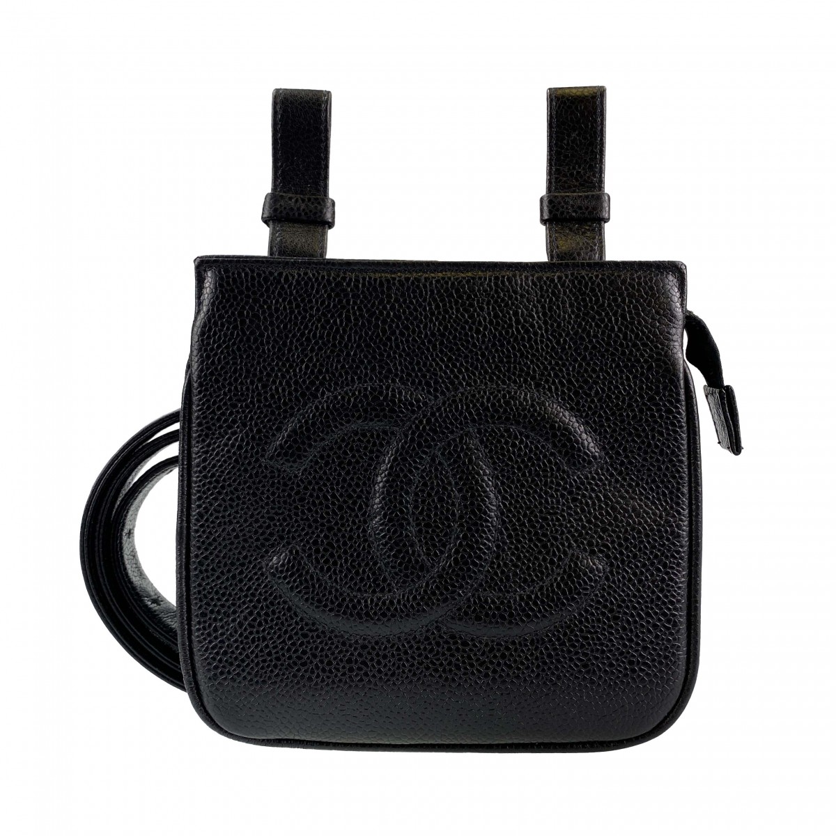 シャネル キャビアスキン CCロゴ ブラック ウエストバッグ 